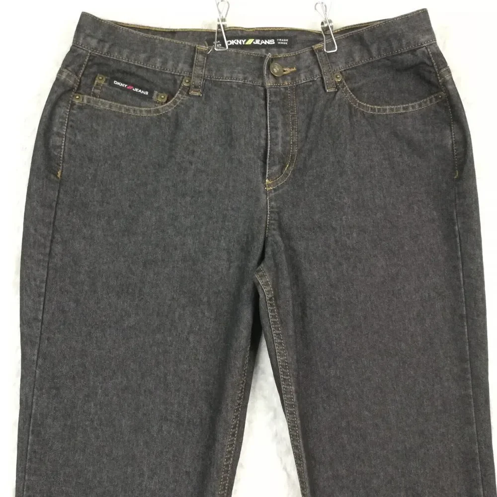 DKNY Womens Jeans Boot Cut Denim Black Wash Mid Rise Stretch 8‎